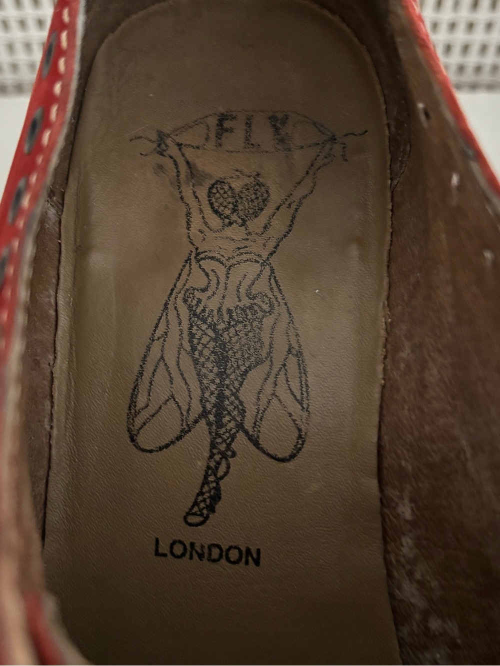 Fly London Red Distressed Leather Lace-Up Heeled Oxfords with Eyelet Detail - Picture 7 of 11